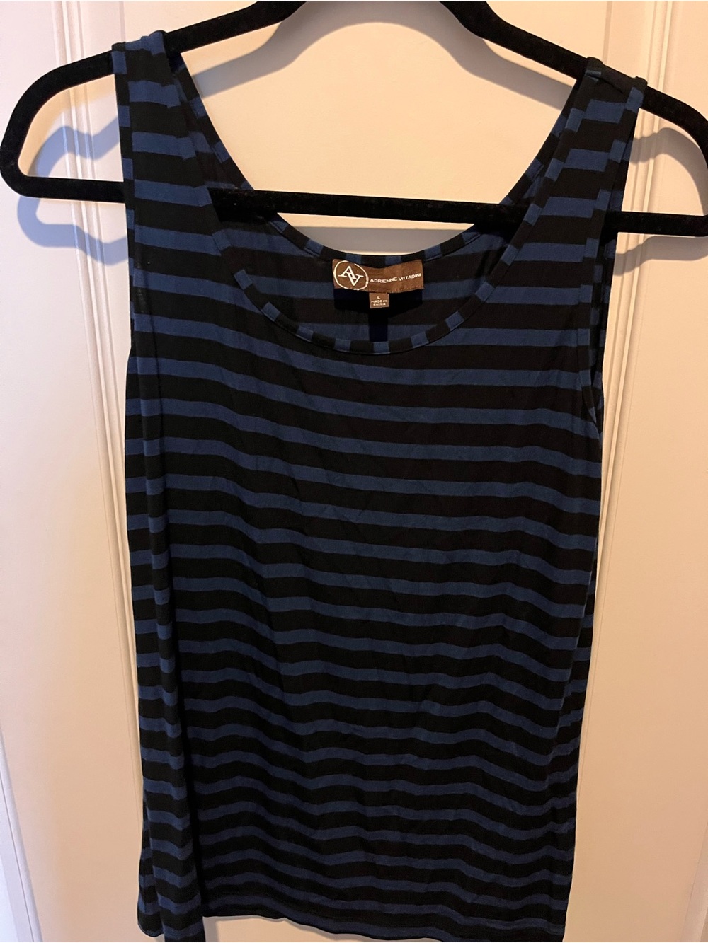 Adrienne Vittadini Navy & Black Striped Tank Top